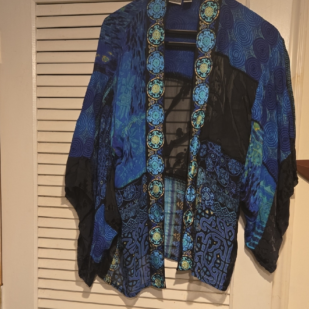 Chico's Vibrant Blue and Black Cape Jacket